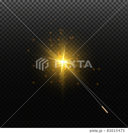Magic wand with golden swirl and sparkles isolated on transparent background. Magic wand with magical sparkle glitter trail. 83015473