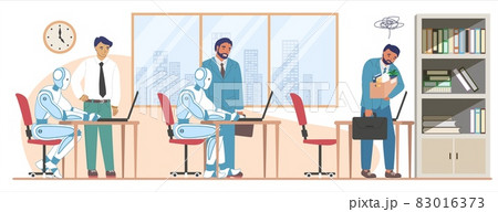 Fired Employee Leaving Office Robots Working のイラスト素材