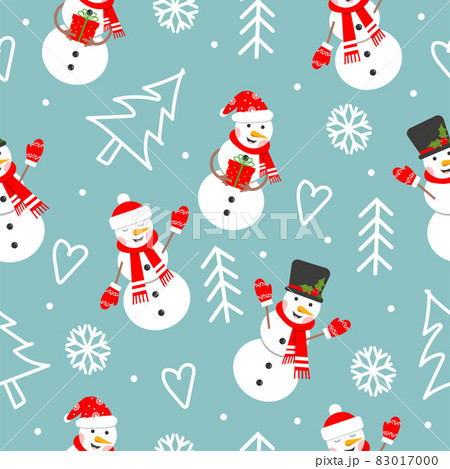 Seamless pattern with happy snowman, tree, snowflake. Symbol of the Christmas holidays, flat vector illustration Seamless pattern with happy snowman, tree, snowflake. Symbol of the Christmas holidays, flat vector illustration 83017000