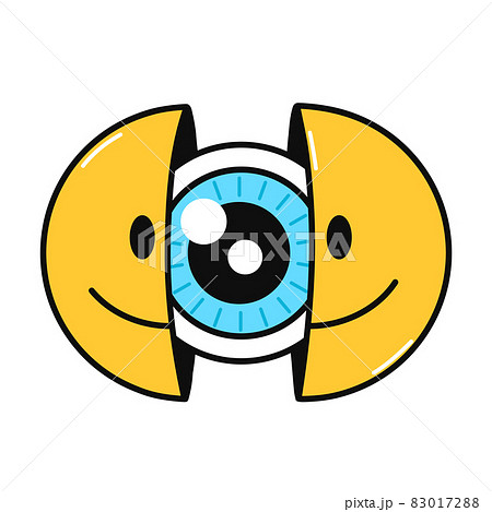 Two half of smile face with eye. Vector hand drawn doodle cartoon character illustration. Isolated on white background. Smile face,eye,eyeball print for t-shirt,poster,card concept 83017288
