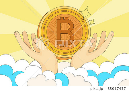 Funny cartoon modern illustration on bitcoin in god's hands on heaven in rays of lights. Meme illustration of bitcoin heaven for web news post in blog of t shirt print. Crypto Paradise bitcoin vector. Funny cartoon modern illustration on bitcoin in god's hands on heaven in rays of lights. Meme illustration of bitcoin heaven for web news post in blog of t shirt print. Crypto Paradise bitcoin vector. 83017457