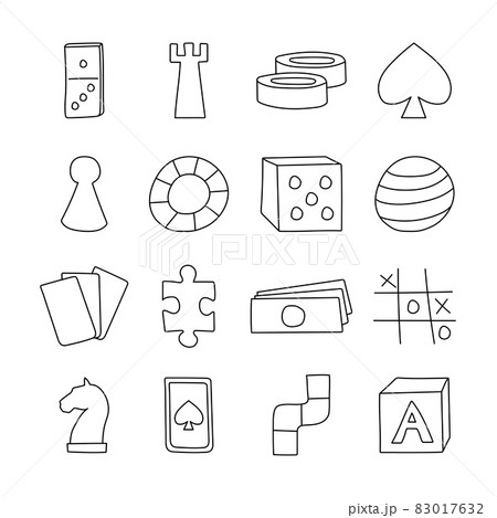 Board game icons in hand drawn cartoon style. Vector illustration. Board game icons in hand drawn cartoon style. Vector illustration. 83017632
