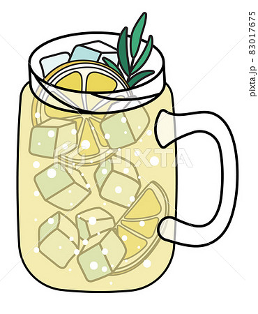 Lynchburg Lemonade cocktail in specific jar. Tennessee whiskey and triple sec based sparkling sour drink garnished with lemon and rosemary. Doodle cartoon vector illustration for cards, menu decor Lynchburg Lemonade cocktail in specific jar. Tennessee whiskey and triple sec based sparkling sour drink garnished with lemon and rosemary. Doodle cartoon vector illustration for cards, menu decor 83017675