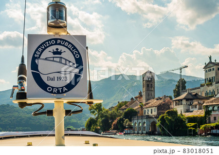 Sign of ferry boat on Orta Lake 83018051