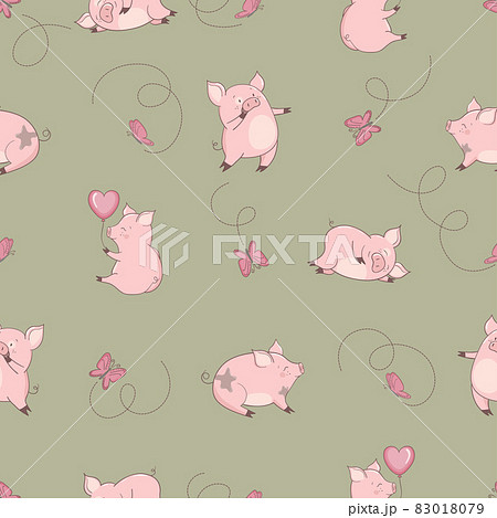 Seamless pattern with cute pigs and butterflies Seamless pattern with cute pigs and butterflies 83018079