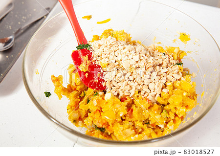 Preparation of the traditional patties from the region of Cauca in Colombia, called empanadas de pipian 83018527