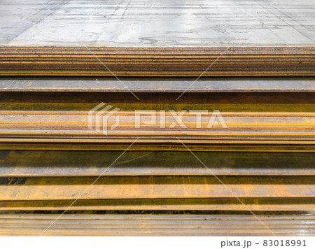 stack of rusted sheet metal - close-up with selective focus 83018991