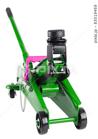 green hydraulic car jack isolated on white background 83019469
