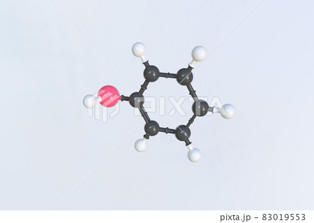 Molecule of phenol, isolated molecular model. 3D rendering Molecule of phenol, isolated molecular model. 3D rendering 83019553