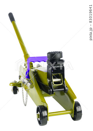 yellow hydraulic car jack isolated on white background 83019641