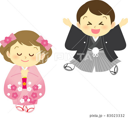 イラスト素材: 着物姿のかわいい人物 主線なし 和装で手足に動きのある男女カップル セット イラスト素材: 着物姿のかわいい人物 主線なし 和装で手足に動きのある男女カップル セット 83023332