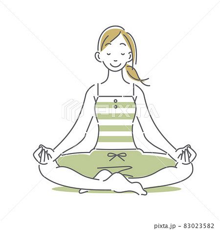 リラックスした表情で瞑想をする女性 シンプルでお洒落な線画イラストのイラスト素材 0235