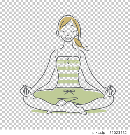 A woman meditating with a relaxed expression Simple and stylish line drawing illustration 83023582