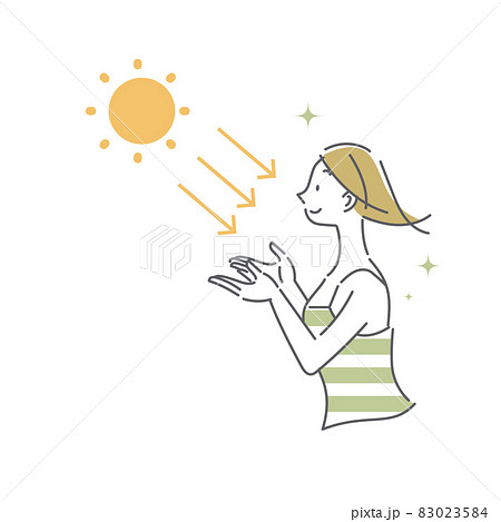 太陽の光を浴びる女性 シンプルでお洒落な線画イラストのイラスト素材