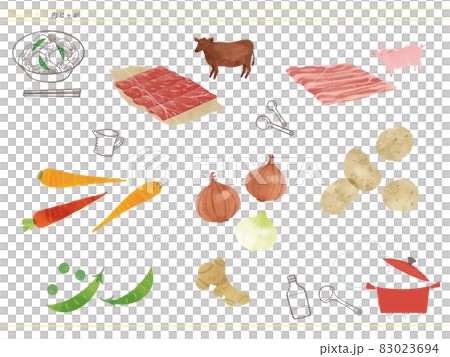 定番ごはん-肉じゃが食材のイラスト 83023694
