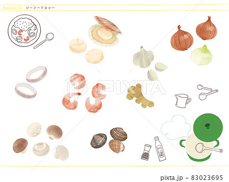 定番ごはん-シーフードカレー食材のイラスト 定番ごはん-シーフードカレー食材のイラスト 83023695