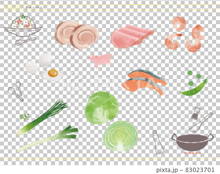 定番ごはん-チャーハン食材のイラスト 定番ごはん-チャーハン食材のイラスト 83023701