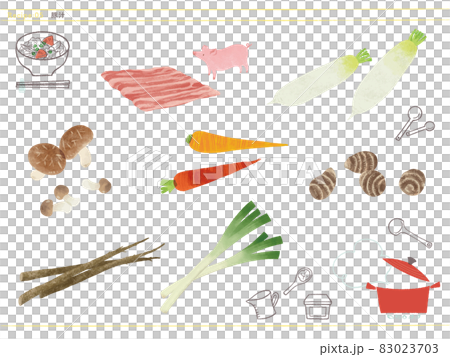 定番ごはん 豚汁の食材イラストのイラスト素材 定番ごはん 豚汁の食材イラストのイラスト素材