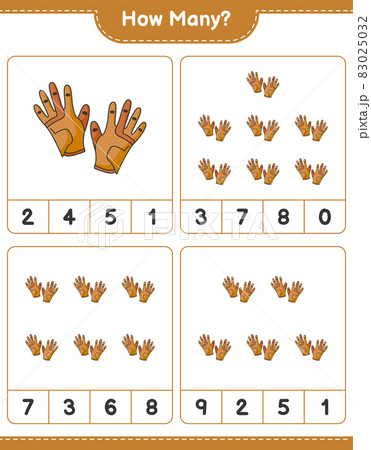 Counting game, how many Golf Gloves. Educational children game, printable worksheet, vector illustration 83025032