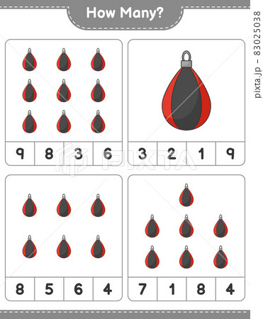 Counting game, how many Punching Bag. Educational children game, printable worksheet, vector illustration Counting game, how many Punching Bag. Educational children game, printable worksheet, vector illustration 83025038