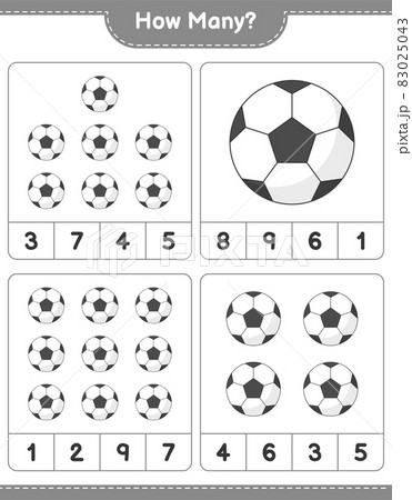 Counting game, how many Soccer Ball. Educational children game, printable worksheet, vector illustration Counting game, how many Soccer Ball. Educational children game, printable worksheet, vector illustration 83025043