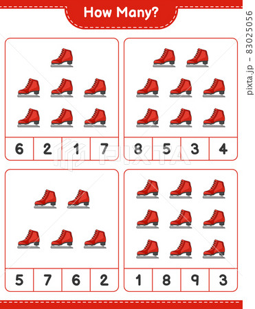 Counting game, how many Ice Skates. Educational children game, printable worksheet, vector illustration Counting game, how many Ice Skates. Educational children game, printable worksheet, vector illustration 83025056