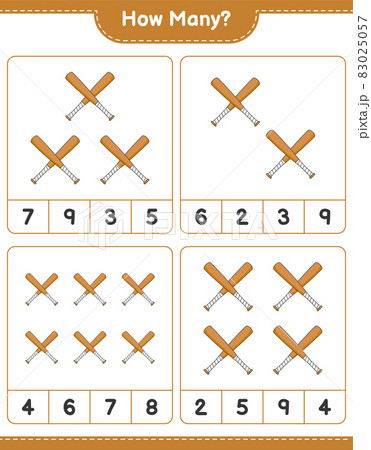 Counting game, how many Baseball Bat. Educational children game, printable worksheet, vector illustration Counting game, how many Baseball Bat. Educational children game, printable worksheet, vector illustration 83025057