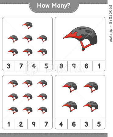 Counting game, how many Bicycle Helmet. Educational children game, printable worksheet, vector illustration Counting game, how many Bicycle Helmet. Educational children game, printable worksheet, vector illustration 83025063