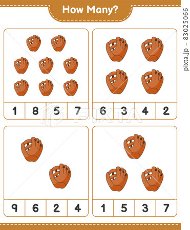 Counting game, how many Baseball Glove. Educational children game, printable worksheet, vector illustration Counting game, how many Baseball Glove. Educational children game, printable worksheet, vector illustration 83025066