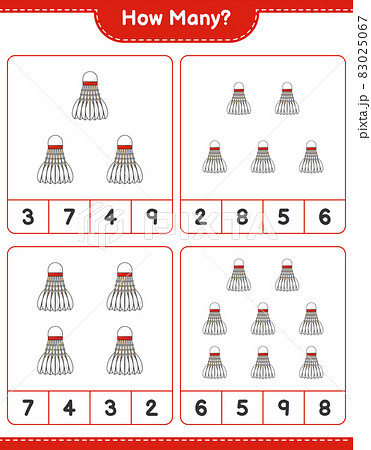 Counting game, how many Shuttlecock. Educational children game, printable worksheet, vector illustration 83025067