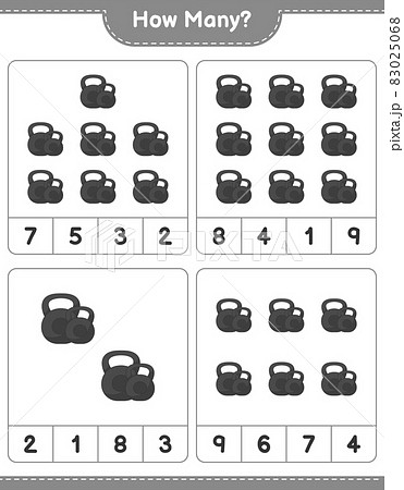 Counting game, how many Dumbbell. Educational children game, printable worksheet, vector illustration 83025068