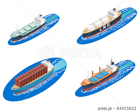 アイソメトリックの貨物船セットのイラスト素材 [83025622] - PIXTA