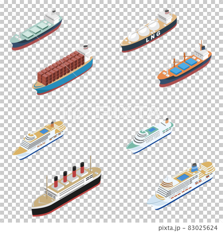 Isometric passenger ship and cargo ship set Isometric passenger ship and cargo ship set 83025624