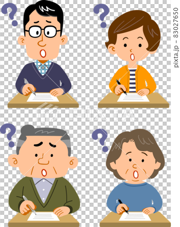 A set of young men and women and senior men and women who fill out documents with doubts A set of young men and women and senior men and women who fill out documents with doubts 83027650