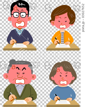 怒りの表情で書類に記入する若い男女とシニアの男女のセット 83027652
