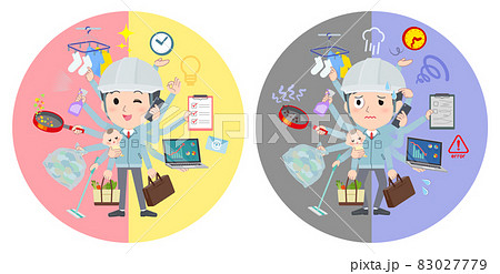 オフィスとプライベートでマルチタスクをこなす現場監督男性のセット オフィスとプライベートでマルチタスクをこなす現場監督男性のセット 83027779