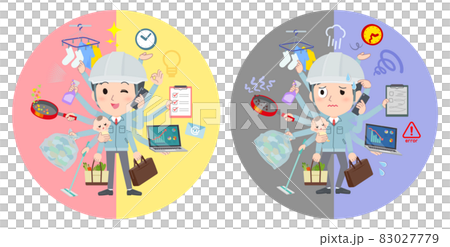 オフィスとプライベートでマルチタスクをこなす現場監督男性のセット オフィスとプライベートでマルチタスクをこなす現場監督男性のセット 83027779