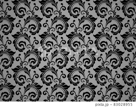 Flower pattern. Seamless black and gray ornament. 83028955