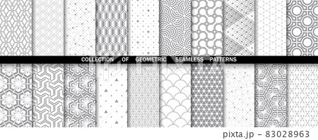 Geometric set of seamless gray and white patterns. Simple graphics. 83028963