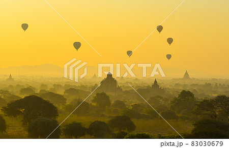 Beautiful sunrise scene in Bagan, Myanmar Beautiful sunrise scene in Bagan, Myanmar 83030679