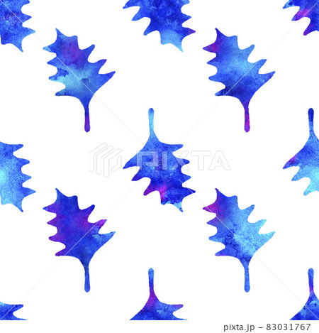 XMAS watercolor Poinsettia Seamless Pattern in Blue Color. Hand Painted fir tree background or wallpaper for Ornament, Wrapping or Christmas Gift 83031767