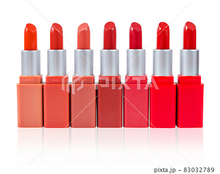 Different lipsticks set isolated on white background. Cosmetic product. Different lipsticks set isolated on white background. Cosmetic product. 83032789