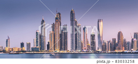 Dubai Marina bay view from Palm Jumeirah, UAE 83033258