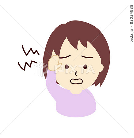 頭痛で額を押さえる女の子のイラスト 83034988