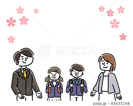 入学式のイラスト　家族と桜 83035298