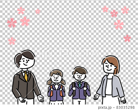 入学式のイラスト　家族と桜 83035298