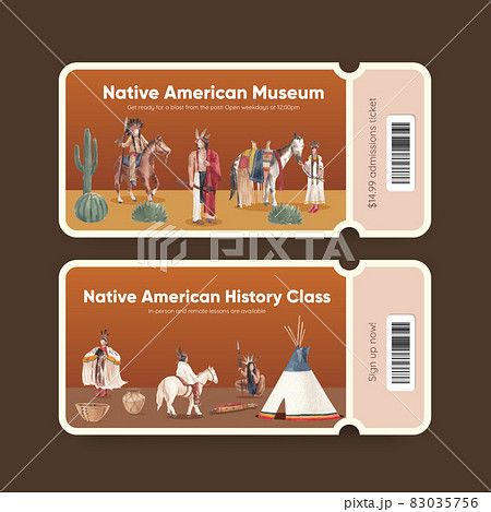 Ticket template with native american concept,watercolor style 83035756