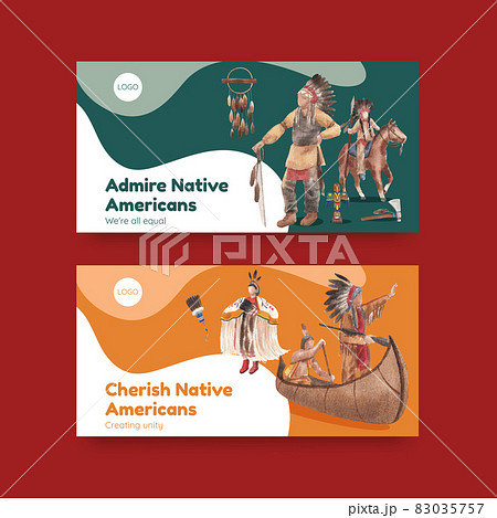 Twitter template with native american concept,watercolor style 83035757
