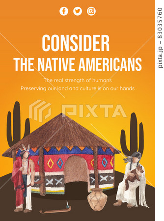 Poster template with native american concept,watercolor style 83035760