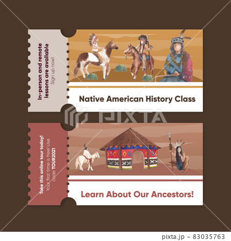 Ticket template with native american concept,watercolor style 83035763
